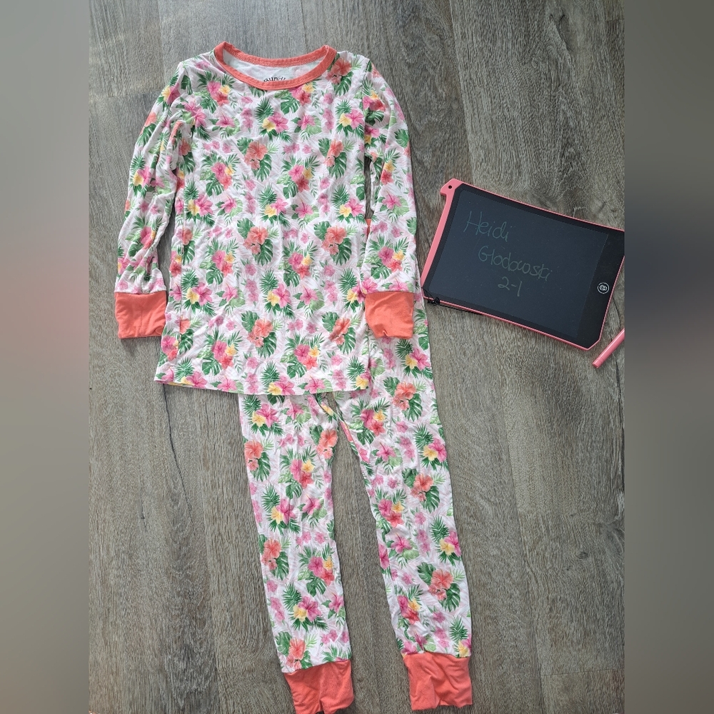 Bamboo Floral Kids Pajamas with Coral Accents